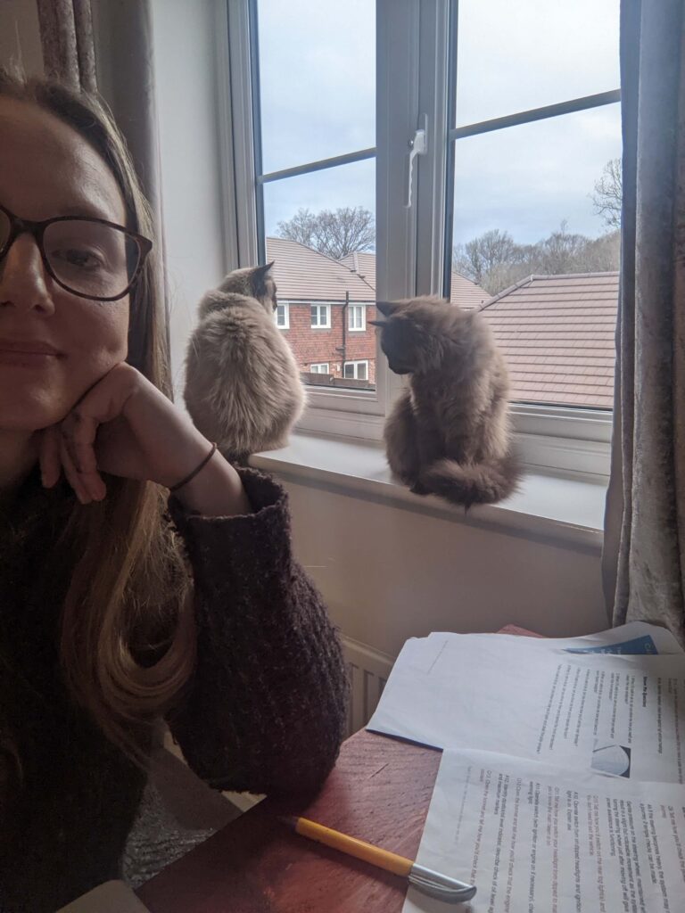 Hannah, the author of Ragdoll Cat Advice with her two ragdoll cats, Fudge and Teddy.